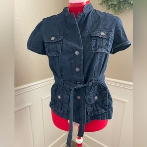 Ann Taylor denim snap front utility shirt